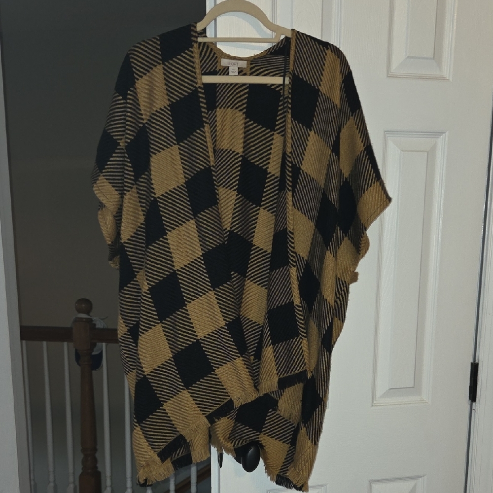 LOFT Black and Tan Checkered Poncho